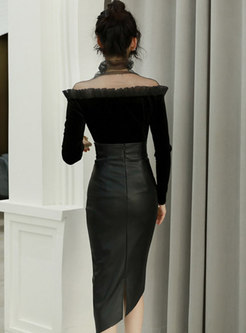 Black High Waisted Sheath Asymmetric Skirt