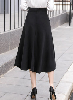 Black Pocket Zipped A-Line Midi Skirt