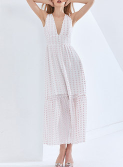 Cute Print V-Neck Sleeveless Cut Out Back Maxi Dress