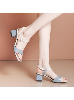 Color-blocked Square Toe Block Heel Sandals