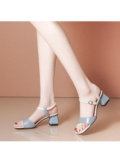 Color-blocked Square Toe Block Heel Sandals