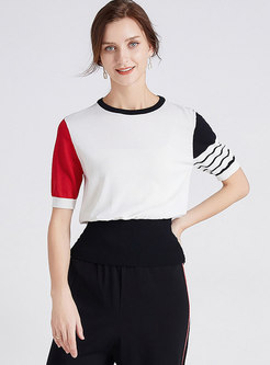 Crew Neck Color-blocked Pullover Knit Top