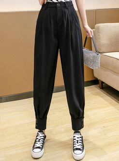 Solid Casual High Waisted Harem Pants