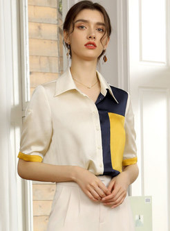 Color Blocked Half Sleeve Button-Front Shirt