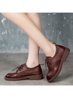 Solid Color Round Cowhide Spring/Fall Shoes