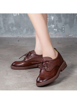 Solid Color Round Cowhide Spring/Fall Shoes