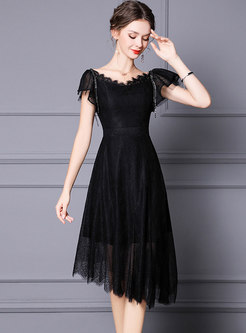 Black V-Neck Lace Irregular Cocktail Dress