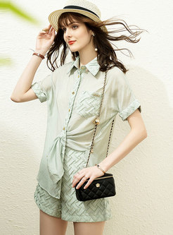 Casual Turn-Down Collar Shirt Textile Hot Pant Suits