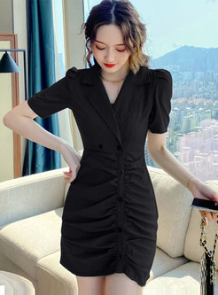 Single-Breasted Ruched Short Bodycon Dress 