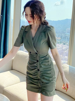 Single-Breasted Ruched Short Bodycon Dress 