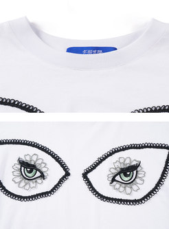 White Crew Neck Embroidered Cotton T-shirt