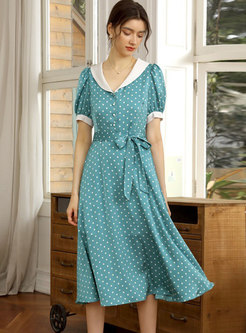 Cute Blue Dot Chiffon Wrap Dress