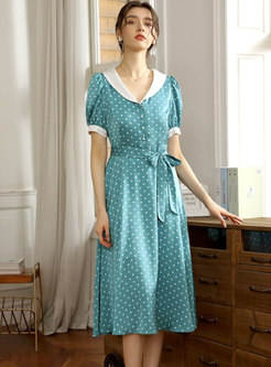 Cute Blue Dot Chiffon Wrap Dress