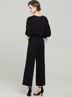 Crew Neck 3/4 Sleeve Top Breathable Wide Leg Pant Suits