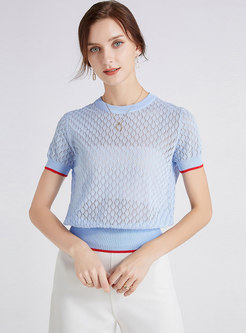 Sexy Transparent Openwork Knitted T-Shirt