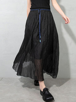 Black High Waisted A Line Pleated Maxi Skirt
