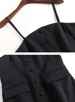 Brief Short Sleeve Blouse & Black Mini Slip Dress