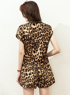 Leopard Raglan Sleeve Tee Short Pant Suits