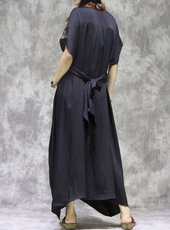 Retro V-neck Plus Size Print A Line Dress