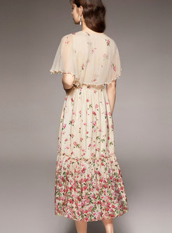 Sweet Print Silk Empire Waist Midi Dress