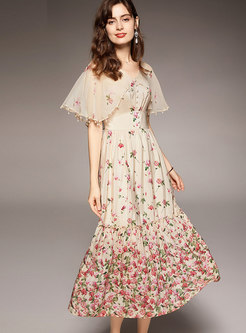 Sweet Print Silk Empire Waist Midi Dress