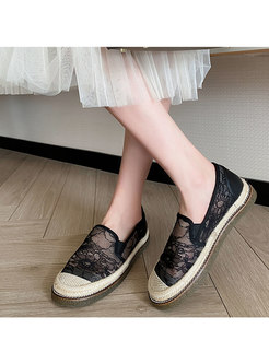 Rounded Toe Mesh Openwork Patchwork Loafers
