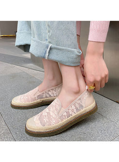 Rounded Toe Mesh Openwork Patchwork Loafers