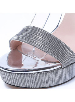 Sequin Rounded Toe Ankle Strap High Heel Sandals