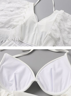 White Backless Patchwork One Piece Swimwear With Underwire