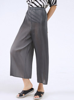 High Waisted Pleated Wide Leg Cropped Pants