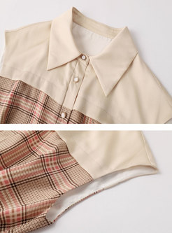 Turn-down Collar Patchwork Plaid Shirt Dress
