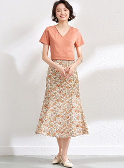 High Waisted A Line Floral Maxi Skirt