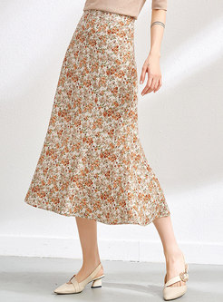 High Waisted A Line Floral Maxi Skirt