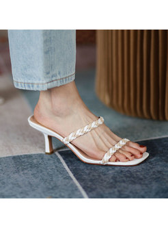 Square Toe Braided Heeled Slippers