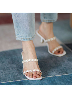 Square Toe Braided Heeled Slippers