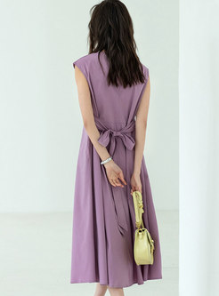 Elegant Solid Sleeveless Wrap Dress