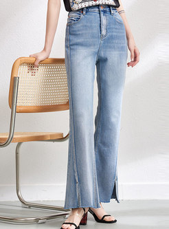 Chic High Waisted Split Flare Jeans