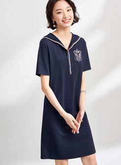 Casual Lapel Embroidered Loose T-shirt Dress
