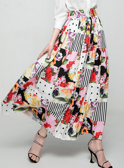 Elegant Plaid Print Maxi Skirts