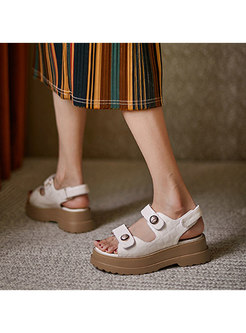 Casual Rounded Toe Platform Plaid Sandals