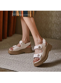 Casual Rounded Toe Platform Plaid Sandals