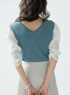 Color-blocked Mesh Patchwork Knit Top
