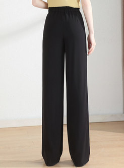 Solid Button Closure Loose Straight Pants