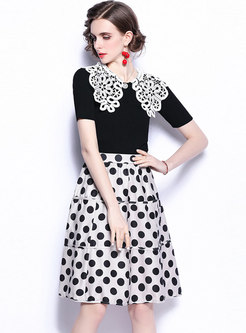 Beaded Knitted Top Dot Skirt Suits