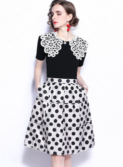 Beaded Knitted Top Dot Skirt Suits