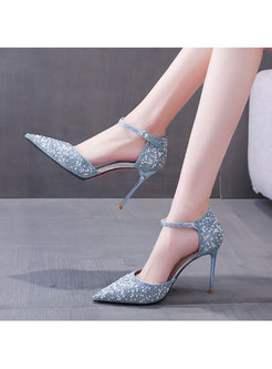 Pointed Toe Ankle Strap Rhinestone Party Heels