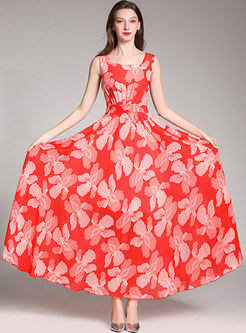 Red Sleeveless Empire Waist Chiffon Maxi Dress