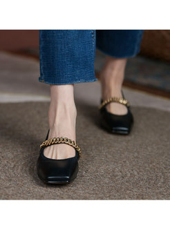 Square Toe Chain Embellished Daily Loafers