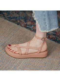 Cross Strap Pin-Buckle Fastening Flat Sandals
