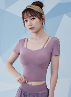 Purple Square Neck Backless Yoga Top